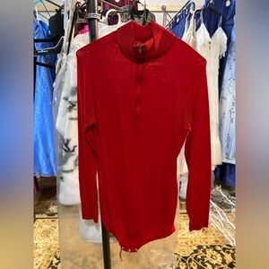 Vintage 70s/80s Sheer button under Red Mesh Long Sleeve Bodysuit Size 8 (L) .